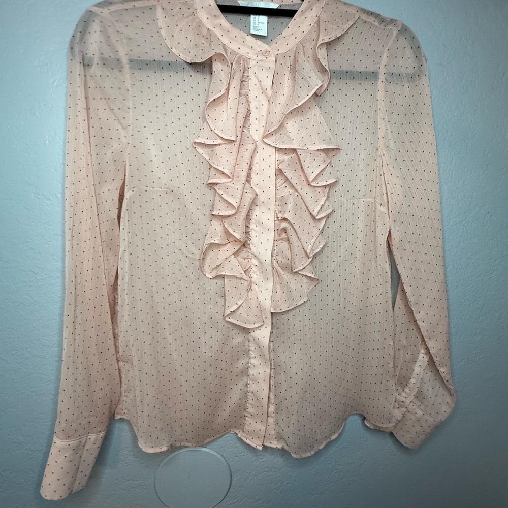 H&M Pink Ruffled Blouse with Peter Pan Collar